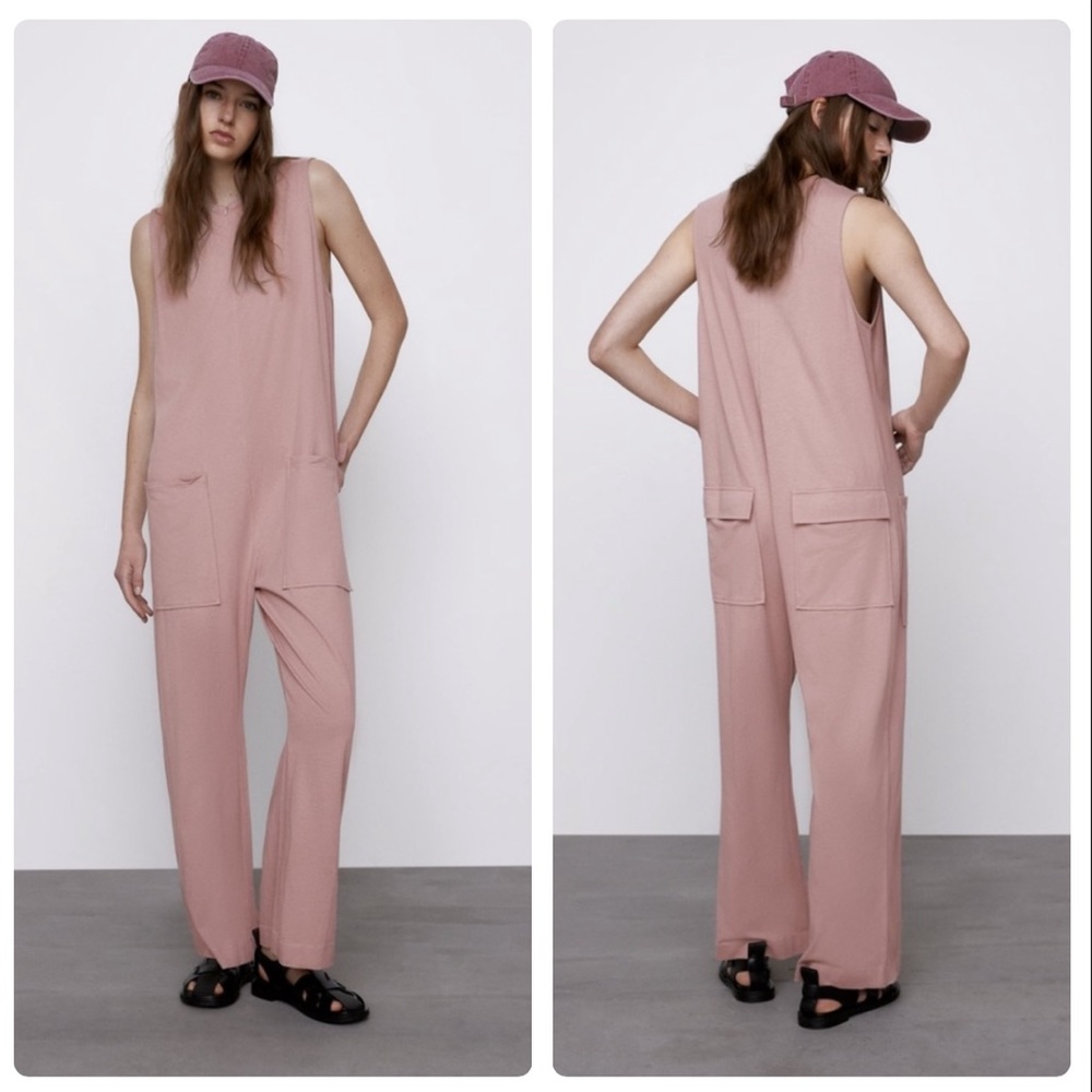 NWT Zara Knit Oversized Sleeveless Jumpsuit in Pink Size Small